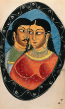 Two lovers surrounded by an oval frame. Creator: Unknown.
