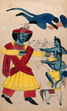 Rama fighting his sons Lava and Kusa with Hanuman helping. Creator: Unknown.