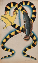 A Bengali proverb: two watersnakes swallowing fish and frog. Creator: Unknown.