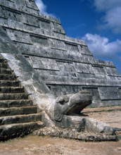 Base of El castillo, Serp sculpture, Chichen Itza, Yucatan, Mexico, Mayan, 900-1224 (1998). Creator: Unknown.