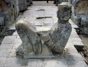 Enrance with Chac Mool sacrifical stone, Temple of Warrior, Chichen Itza, Mayan, 900-1200 (1998). Creator: Unknown.