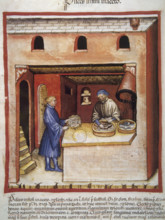 Man marinating fish in vinegar, 14th century.  Creator: Unknown.