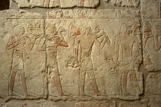 Polychrome relief depicting a religious procession, Mastaba of Iynefert, Saqqara, Egypt, ( 2003). Creator: Unknown.