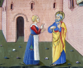 Miniature depicting Peter, discovered by a servant, denies knowing Jesus for the second time, 1476.  Creator: Cristoforo De Predis.