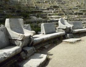 Leader seat, Theatre, Priene, Ionia, Anatolia, Turkey, 1999. Creator: Unknown.