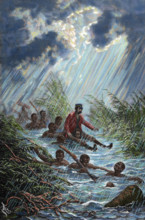 David Livingstone is carried through a swamp during his expedition to Africa in 1872.  Creator: Charles Laplante.