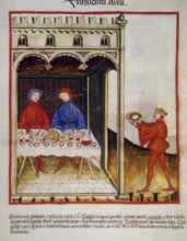 Tasting boilded wheat, 14th century. Creator: Unknown.