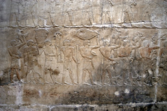 Offering bearers, polychrome relief, Mastaba of Kagemni, Saqqara, Egypt, 2350 BC (2003). Creator: Unknown.