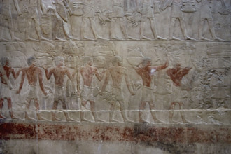 Offering bearers, polychrome relief, Mastaba of Kagemni, Saqqara, Egypt, 2350 BC (2003). Creator: Unknown.