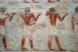 Offering bearers, polychrome relief, Mastaba of Kagemni, Saqqara, Egypt, 2350 BC (2003). Creator: Unknown.