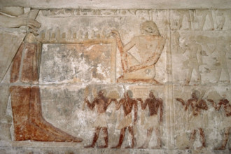 Polychrome relief depicting offering bearers to Mereruka, Mastaba of Mereruka, Saqqara, Egypt, 2003. Creator: Unknown.