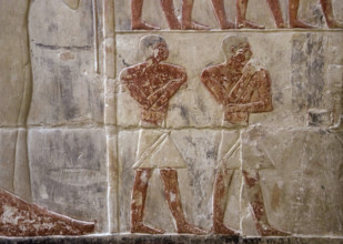 Polychrome relief depicting two Egyptian men, Mastaba of Mereruka, Saqqara, Egypt, 2003. Creator: Unknown.