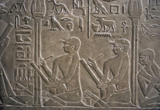 Relief depicting scribes, Mastaba of Mereruka, Saqqara, Egypt, Old Kingdom, 2340 BC (2003). Creator: Unknown.