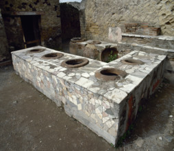 Thermopolium, between Cardo V and Lower Decumanu, Pompeii, Italy, 2002. Creator: LTL.