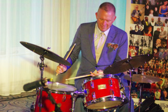 Joe Farnsworth, Joe Farnsworth-Sara Hanahan Quartet, Watermill Jazz Club, Dorking, Surrey, 2024. Creator: Brian O'Connor.