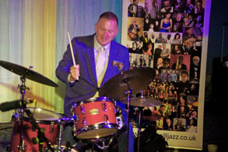Joe Farnsworth, Joe Farnsworth-Sara Hanahan Quartet, Watermill Jazz Club, Dorking, Surrey, 2024. Creator: Brian O'Connor.