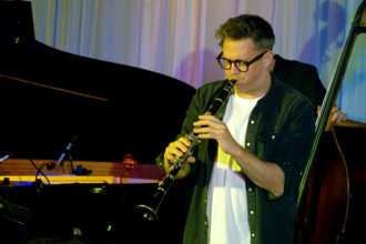 Adrian Cox (Guest), Joe Farnsworth-Sara Hanahan Quartet, Watermill Jazz Club, Dorking, Surrey, 2024 Creator: Brian O'Connor.