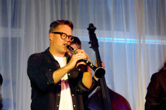 Adrian Cox (Guest), Joe Farnsworth-Sara Hanahan Quartet, Watermill Jazz Club, Dorking, Surrey, 2024 Creator: Brian O'Connor.