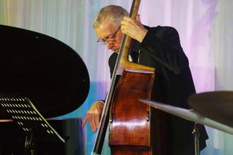 Dave Green, Anais Reno Quartet, Watermill Jazz Club, Dorking, Surrey, July 2024. Creator: Brian O'Connor.