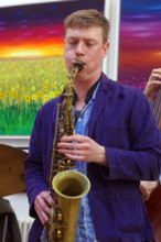 Sam Braysher, Sam Braysher Quartet, Clocktower Cafe Jazz Club, Croydon, London, March 2025. Creator: Brian O'Connor.