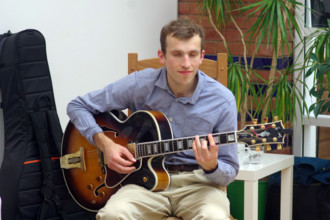 Will Arnold-Forster, Sam Braysher Quartet, Clocktower Cafe Jazz Club, Croydon, London, March 2025. Creator: Brian O'Connor.