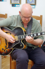 Colin Oxley, Eriko Ishihara Trio, Clocktower Cafe, Croydon, London, August 2024. Creator: Brian O'Connor.
