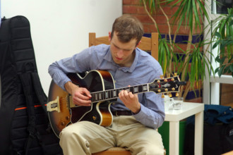 Will Arnold-Forster, Sam Braysher Quartet, Clocktower Cafe Jazz Club, Croydon, London, March 2025. Creator: Brian O'Connor.