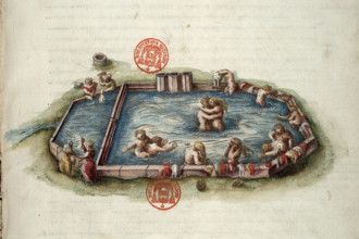 Bains de Bourbon-l'Archambault. Miniature from Générale description du pais et..., 1561-1574. Creator: Anonymous master.