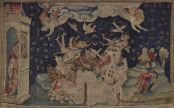 The Apocalypse Tapestry, Scene 66: The fall of Babylon Invaded by Demons, Between 1373 and 1380. Creator: Bondol, Jan (active 1368-1381).