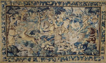 Deer Hunt and An Ostrich Hunt. Tapestry, 17th century. Creator: Anonymous master.