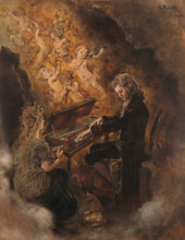 Wolfgang Amadé Mozart (Mozart at his clavichord), 1877. Creator: Romako, Anton (1832-1889).