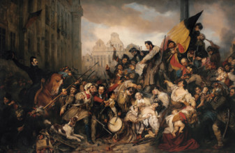 Episode of the September Days 1830, on the Grand Place of Brussels, 1835. Creator: Wappers, Gustave (1803-1874).