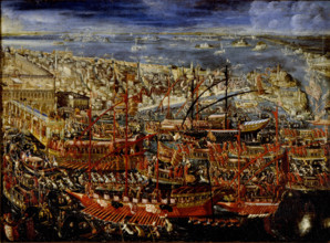 The Triumphant return of Doge Francesco Morosini to Venice, Early 18th century. Creator: Piazza, Alessandro (1652-1727).