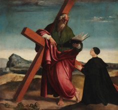 Saint Andrew with the Donor Iacopo Lauro in Prayer, 1529. Creator: Sabatini, Andrea (1480-1545).