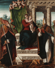 Madonna and Child with Saints Augustine and Bernard, c1535. Creator: Giordano, Stefano (active Mid of 16th cen.).