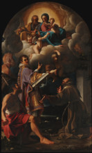 The Holy Family with Saints Lawrence, Francis of Assisi,  Peregrine of Auxerre..., 1608-1610. Creator: Schedone (Schidone), Bartolomeo (1570-1615).