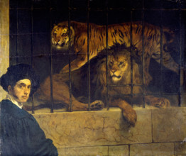Self-portrait with Tiger and Lion, 1831. Creator: Hayez, Francesco (1791-1882).
