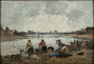 Washerwomen on the banks of the Touques, 1890. Creator: Boudin, Eugène-Louis (1824-1898).