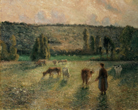 Girl Tending Cows at Eragny, 1884. Creator: Pissarro, Camille (1830-1903).