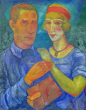 Self-portrait with His Wife Capitoline, 1920. Creator: Palmov, Viktor Nikandrovich (1888-1929).