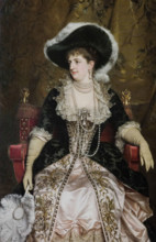 Portrait of Queen Margherita of Italy (1851-1926), with a feathered hat, 1884. Creator: Gordigiani, Michele (1835-1909).