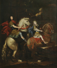 Equestrian portrait of Charles Emmanuel II of Savoy (1634-1675) with his son Victor... , c1675. Creator: Brambilla, Giovanni Battista (active 1770).
