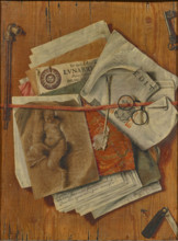 Trompe-l'oeil with papers, knife and pipe. Creator: Bordoni, Egidio Maria (active 1695-1723).