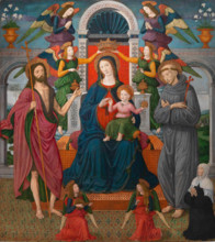Pala Rigoli. Madonna and the Child enthroned between Saint John the Baptist, Saint Francis... Creator: Gozzoli, Benozzo (ca 1420-1497).