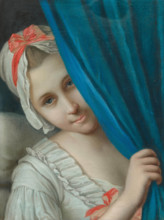 Girl peeking out from behind a curtain. Creator: Rotari, Pietro Antonio (1707-1762).
