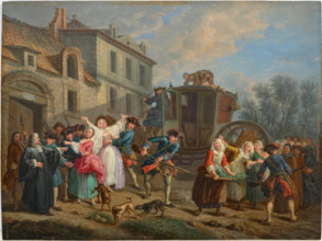 Parisian city scenes: arrest of prostitutes by the Provost Marshal and his guards, Mid 18th cent. Creator: Jeaurat, Etienne (1699-1789).