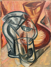 Ceramic vase and glass vessels, Early 1910s. Creator: Rozanova, Olga Vladimirovna (1886-1918).