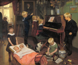 A Concert: The Artist's Children and their Playmates, 1887. Creator: Haslund, Otto Carl Bentzon (1842-1917).