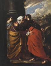 Meeting of Saints Joachim and Anne at the Golden Gate, c1640. Creator: Cavallino, Bernardo (1616-1656).