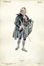 Costume design for the opera Tosca by Giacomo Puccini, 1900. Creator: Hohenstein, Adolfo (1854-1928).